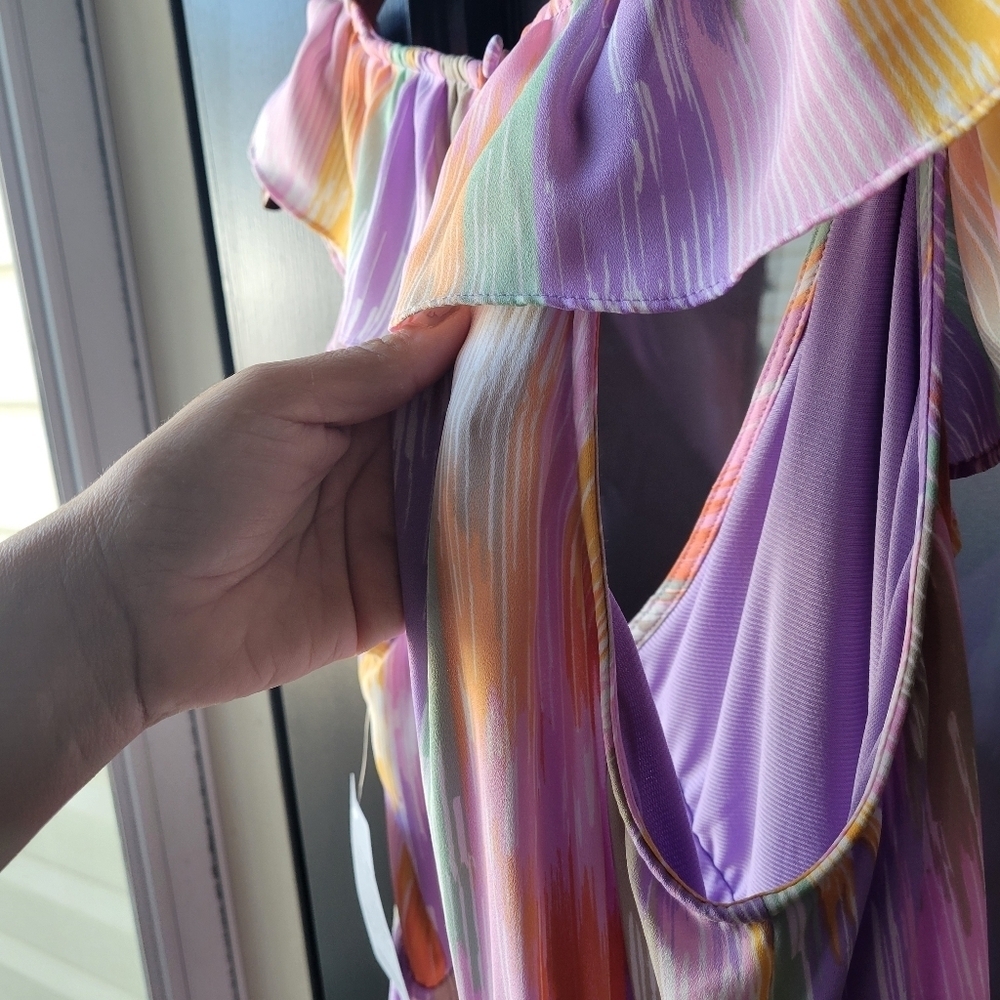 NWT COLLECTIVE CONCEPTS MIDI DRESS MULTICOLOR SIZE MEDIUM RUFFLES OPEN BACK - Picture 11 of 14